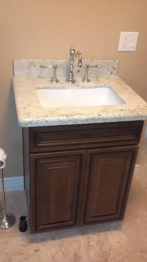 Finished bathroom vanity for Water Line Repair in Brazil